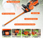 20V Cordless Hedge Trimmer with 18-inch Double-Edged Steel Blade Includes Battery, Quick Charger, and Blade Cover, 180° Swiveling Head